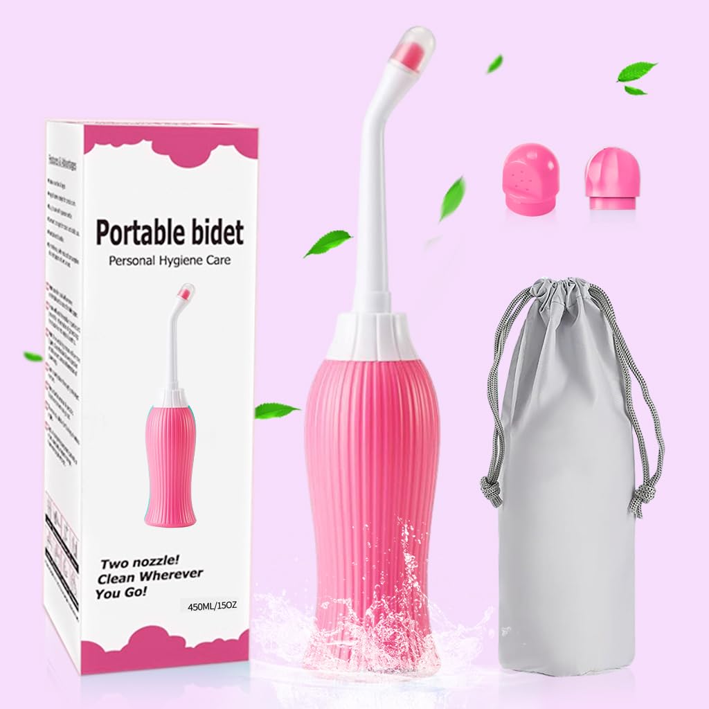 HANNEA 450ml Portable Retractable Travel Bidet for Toilet Handheld Postpartum Perineal Cleansing Childbirth Cleaner with Bag/2 Nozzles- for Outdoor,Camping,Personal Hygiene (Pink) HANNEA 450ml Portable Retractable Travel Bidet for Toilet Handheld Postpartum Perineal Cleansing Childbirth Cleaner with Bag/2 Nozzles- for Outdoor,Camping,Personal Hygiene (Pink)